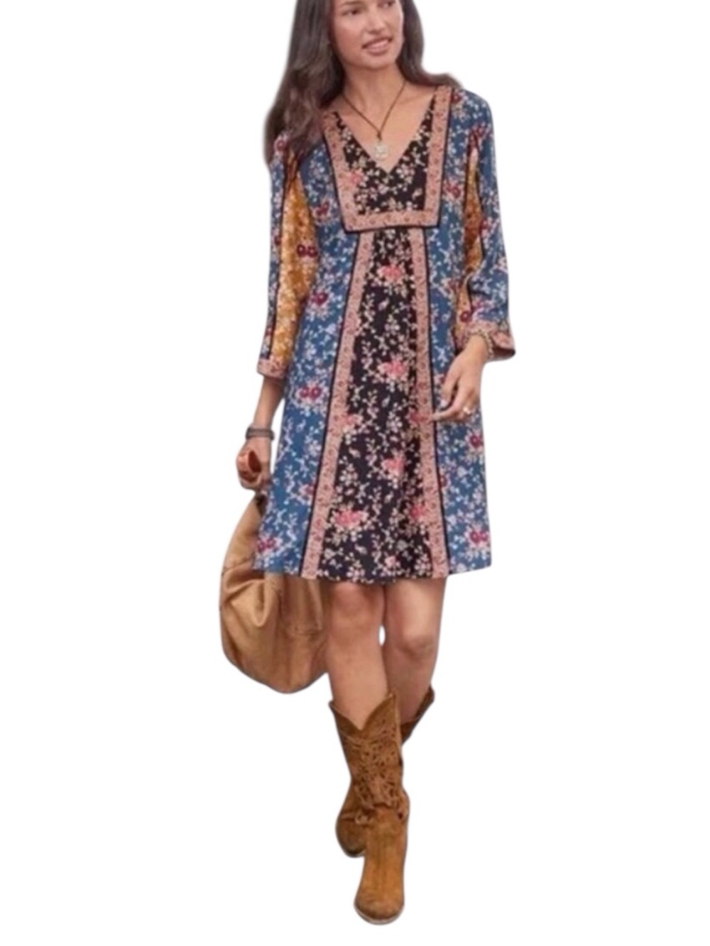 Sundance Tunic Dress Sweet Whispers Patchwork Floral Boho Western Cowgirl Medium